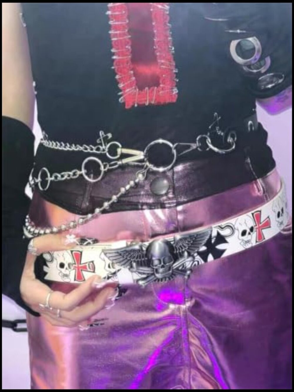 Faux Leather Punk Belt with Metal Chain Tassel Adjustable Waist Strap - Picture 4 of 6